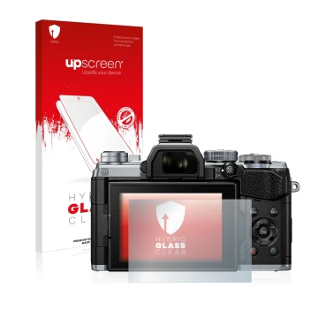 Parte frontale di una confezione del prodotto con il logo del marchio upscreen. Accanto è raffigurato il dispositivo Olympus O