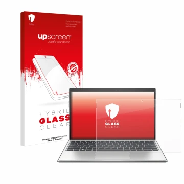 Parte frontale di una confezione del prodotto con il logo del marchio upscreen. Accanto è raffigurato il dispositivo HP Elite 