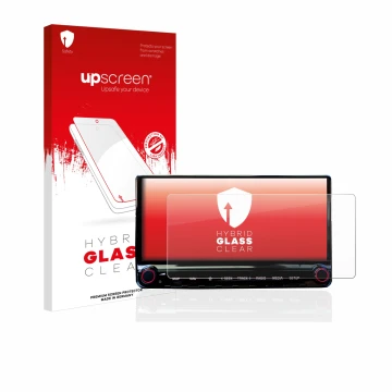 Parte frontale di una confezione del prodotto con il logo del marchio upscreen. Accanto è raffigurato il dispositivo Kia XCeed