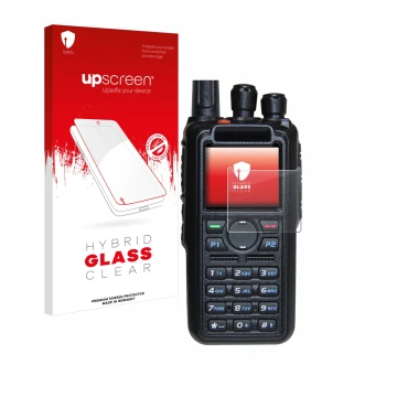 Parte frontale di una confezione del prodotto con il logo del marchio upscreen. Accanto è raffigurato il dispositivo AnyTone A