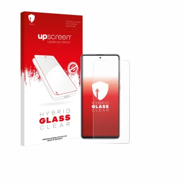 Parte frontale di una confezione del prodotto con il logo del marchio upscreen. Accanto è raffigurato il dispositivo Samsung G