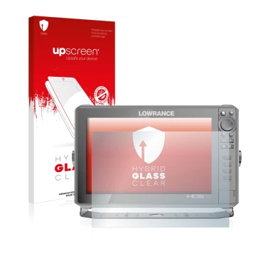 Parte frontale di una confezione del prodotto con il logo del marchio upscreen. Accanto è raffigurato il dispositivo Lowrance 