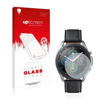 Parte frontale di una confezione del prodotto con il logo del marchio upscreen. Accanto è raffigurato il dispositivo Samsung G