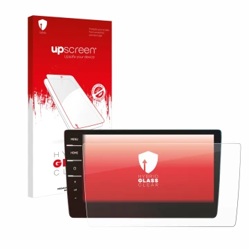 Parte frontale di una confezione del prodotto con il logo del marchio upscreen. Accanto è raffigurato il dispositivo Volkswage