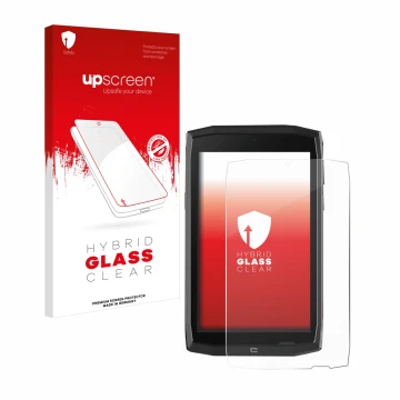Parte frontale di una confezione del prodotto con il logo del marchio upscreen. Accanto è raffigurato il dispositivo Crosscall