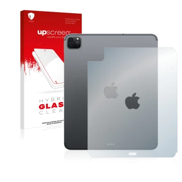 Parte frontale di una confezione del prodotto con il logo del marchio upscreen. Accanto è raffigurato il dispositivo Apple iPa