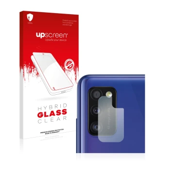 Parte frontale di una confezione del prodotto con il logo del marchio upscreen. Accanto è raffigurato il dispositivo Samsung G