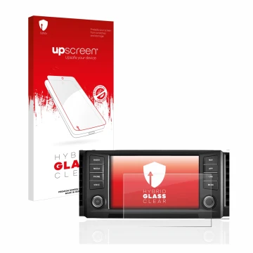 Parte frontale di una confezione del prodotto con il logo del marchio upscreen. Accanto è raffigurato il dispositivo Seat Leon