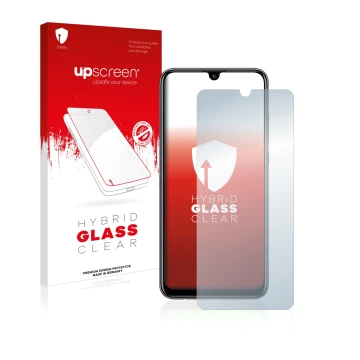 Parte frontale di una confezione del prodotto con il logo del marchio upscreen. Accanto è raffigurato il dispositivo Huawei P 