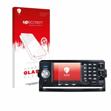 Parte frontale di una confezione del prodotto con il logo del marchio upscreen. Accanto è raffigurato il dispositivo Uniden SD