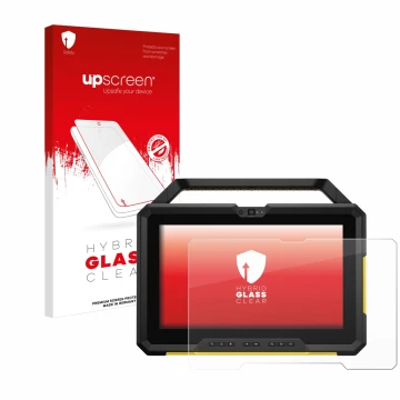 Parte frontale di una confezione del prodotto con il logo del marchio upscreen. Accanto è raffigurato il dispositivo Dell Lati