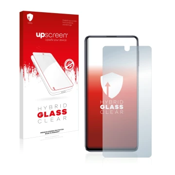 Parte frontale di una confezione del prodotto con il logo del marchio upscreen. Accanto è raffigurato il dispositivo Samsung G