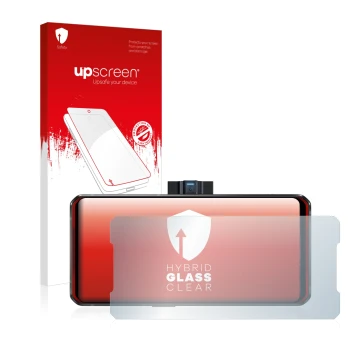 Parte frontale di una confezione del prodotto con il logo del marchio upscreen. Accanto è raffigurato il dispositivo Lenovo Le