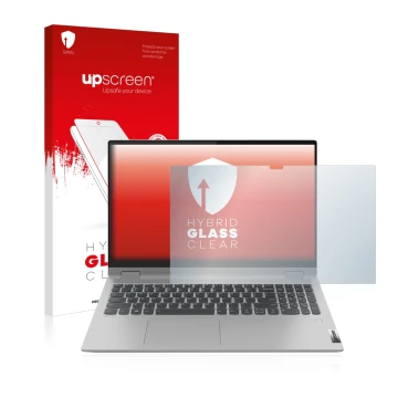 Parte frontale di una confezione del prodotto con il logo del marchio upscreen. Accanto è raffigurato il dispositivo Lenovo Id