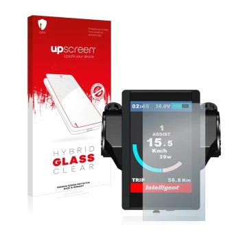 Parte frontale di una confezione del prodotto con il logo del marchio upscreen. Accanto è raffigurato il dispositivo Bafang 85