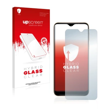 Parte frontale di una confezione del prodotto con il logo del marchio upscreen. Accanto è raffigurato il dispositivo Wiko Y81 