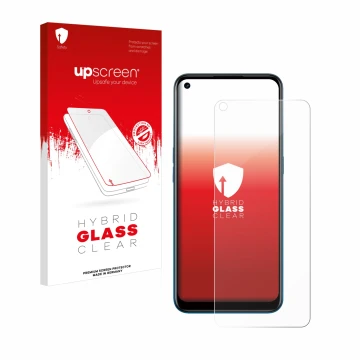 Parte frontale di una confezione del prodotto con il logo del marchio upscreen. Accanto è raffigurato il dispositivo Oppo A53 