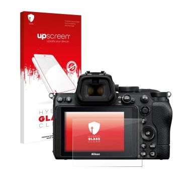 Parte frontale di una confezione del prodotto con il logo del marchio upscreen. Accanto è raffigurato il dispositivo Nikon Z 5