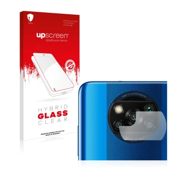 Parte frontale di una confezione del prodotto con il logo del marchio upscreen. Accanto è raffigurato il dispositivo Xiaomi Po