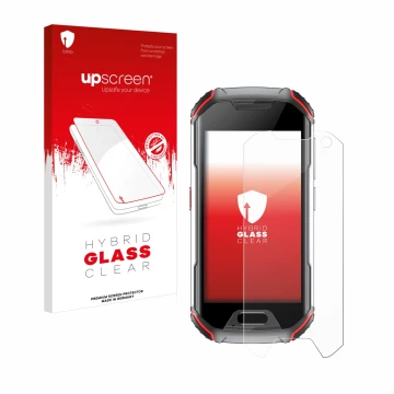Parte frontale di una confezione del prodotto con il logo del marchio upscreen. Accanto è raffigurato il dispositivo Unihertz 