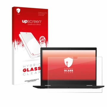 Parte frontale di una confezione del prodotto con il logo del marchio upscreen. Accanto è raffigurato il dispositivo Lenovo Th