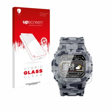 Parte frontale di una confezione del prodotto con il logo del marchio upscreen. Accanto è raffigurato il dispositivo JAY-tech 