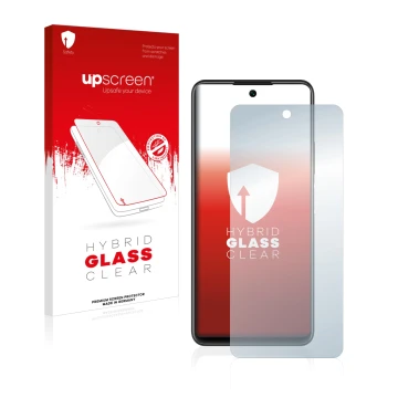 Parte frontale di una confezione del prodotto con il logo del marchio upscreen. Accanto è raffigurato il dispositivo Huawei P 