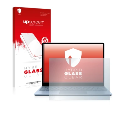 Parte frontale di una confezione del prodotto con il logo del marchio upscreen. Accanto è raffigurato il dispositivo Microsoft