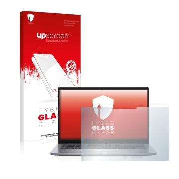 Parte frontale di una confezione del prodotto con il logo del marchio upscreen. Accanto è raffigurato il dispositivo Dell Lati