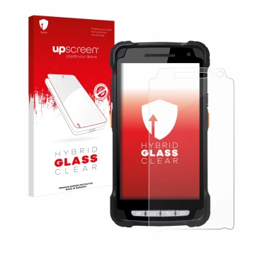 Parte frontale di una confezione del prodotto con il logo del marchio upscreen. Accanto è raffigurato il dispositivo Point Mob