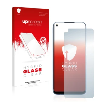 Parte frontale di una confezione del prodotto con il logo del marchio upscreen. Accanto è raffigurato il dispositivo realme 7 