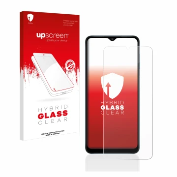 Parte frontale di una confezione del prodotto con il logo del marchio upscreen. Accanto è raffigurato il dispositivo Samsung G