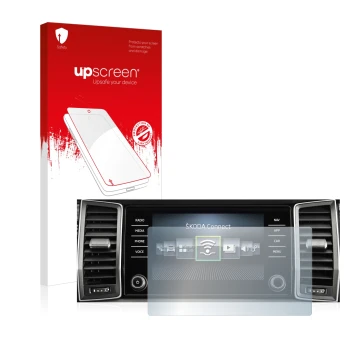 Parte frontale di una confezione del prodotto con il logo del marchio upscreen. Accanto è raffigurato il dispositivo Skoda Col