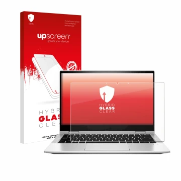 Parte frontale di una confezione del prodotto con il logo del marchio upscreen. Accanto è raffigurato il dispositivo HP EliteB