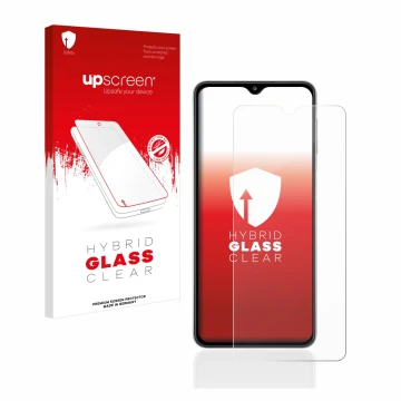 Parte frontale di una confezione del prodotto con il logo del marchio upscreen. Accanto è raffigurato il dispositivo Samsung G