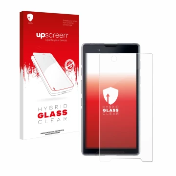 Parte frontale di una confezione del prodotto con il logo del marchio upscreen. Accanto è raffigurato il dispositivo Bittium T