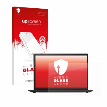 Parte frontale di una confezione del prodotto con il logo del marchio upscreen. Accanto è raffigurato il dispositivo Lenovo Th