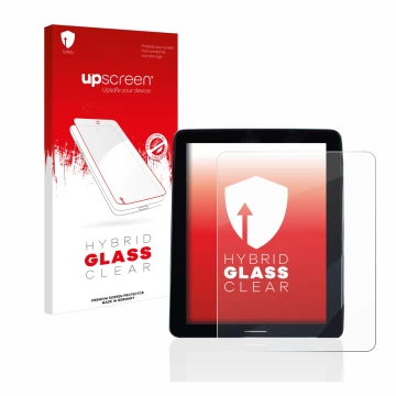 Parte frontale di una confezione del prodotto con il logo del marchio upscreen. Accanto è raffigurato il dispositivo Volvo Pol