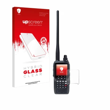 Parte frontale di una confezione del prodotto con il logo del marchio upscreen. Accanto è raffigurato il dispositivo Yaesu FTA