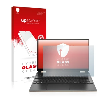 Parte frontale di una confezione del prodotto con il logo del marchio upscreen. Accanto è raffigurato il dispositivo HP Spectr