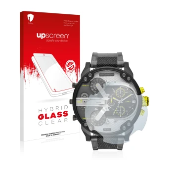 Parte frontale di una confezione del prodotto con il logo del marchio upscreen. Accanto è raffigurato il dispositivo Diesel DZ