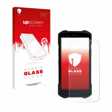 Parte frontale di una confezione del prodotto con il logo del marchio upscreen. Accanto è raffigurato il dispositivo Zebra TC2