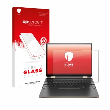 Parte frontale di una confezione del prodotto con il logo del marchio upscreen. Accanto è raffigurato il dispositivo HP Spectr
