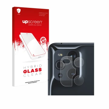 Parte frontale di una confezione del prodotto con il logo del marchio upscreen. Accanto è raffigurato il dispositivo Oppo Find