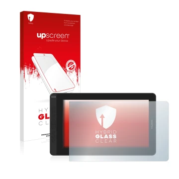 Parte frontale di una confezione del prodotto con il logo del marchio upscreen. Accanto è raffigurato il dispositivo Huion Kam