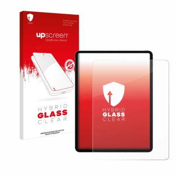 Parte frontale di una confezione del prodotto con il logo del marchio upscreen. Accanto è raffigurato il dispositivo Apple iPa
