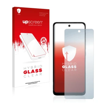 Parte frontale di una confezione del prodotto con il logo del marchio upscreen. Accanto è raffigurato il dispositivo Motorola 