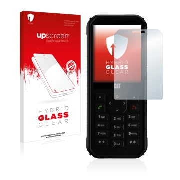 Parte frontale di una confezione del prodotto con il logo del marchio upscreen. Accanto è raffigurato il dispositivo Caterpill