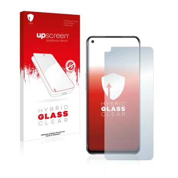 Parte frontale di una confezione del prodotto con il logo del marchio upscreen. Accanto è raffigurato il dispositivo Oppo A54 