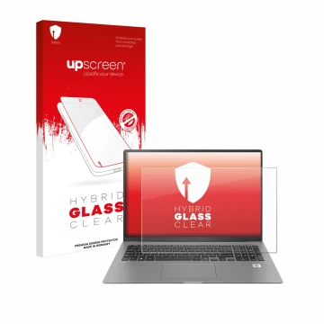 Parte frontale di una confezione del prodotto con il logo del marchio upscreen. Accanto è raffigurato il dispositivo LG gram 1